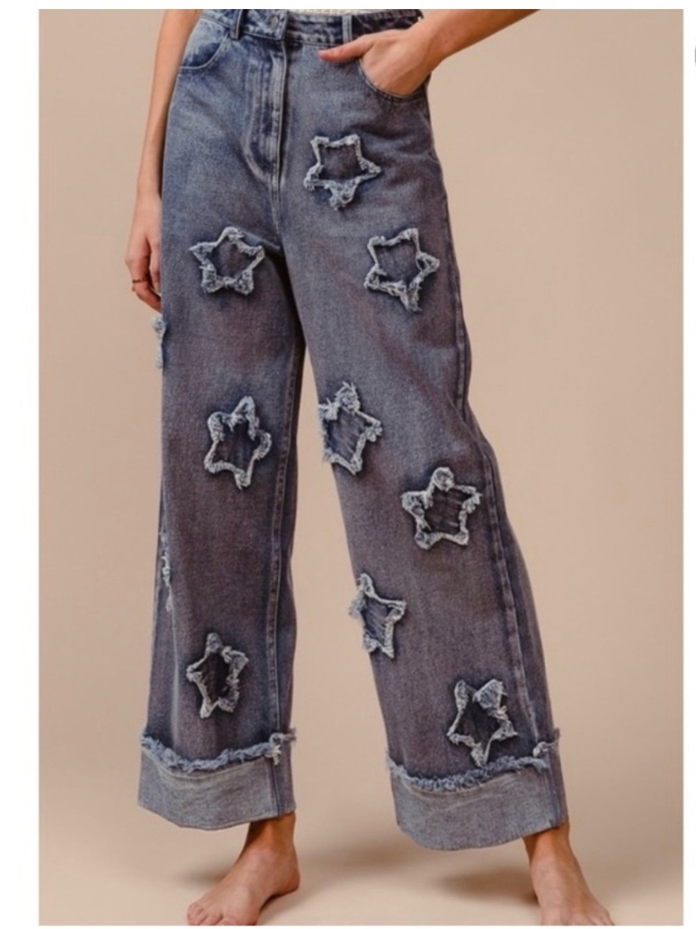 Bibi XL BiBi Distressed Star Flare Jeans - Blue - Picture 8 of 12